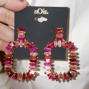 Acrylic Square Statement Earrings Pink Crystals Noir